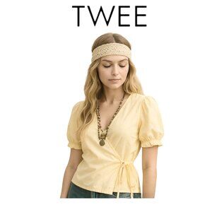 Butter Yellow Whimsical Poplin Top with Puff Sleeves & Drawstring by Twee